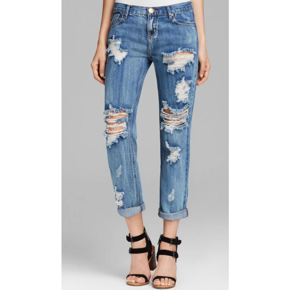 ONE TEASPOON distressed Awesome Baggies destroyed straight leg denim jeans
